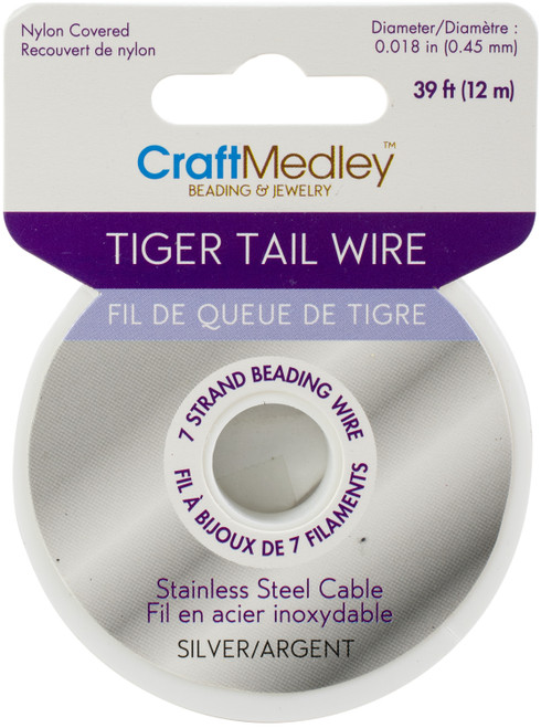 6 Pack Craft Medley Tiger Tail Beading Wire 7-Strand .45mmx39'-Silver BD922A - 775749077889