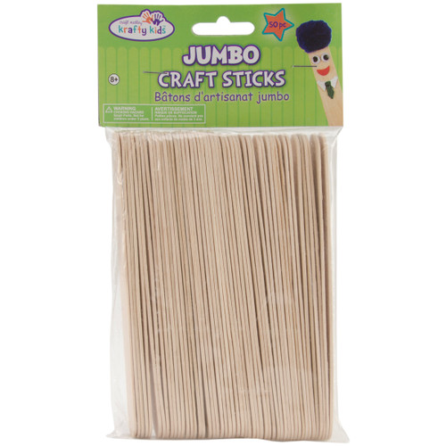6 Pack - Krafty Kids Jumbo Craft Sticks-Natural 6" 50/Pkg - CW505 - 775749065817