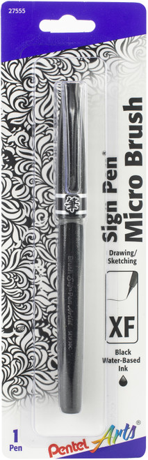 3 Pack Pentel Arts Sign Pen W/Micro Brush Tip-Black ESF30BPA - 072512275559
