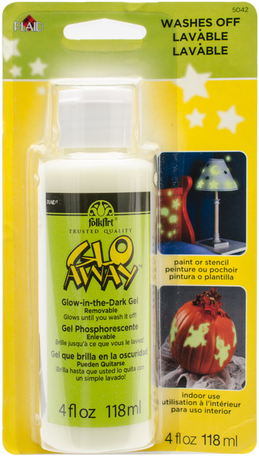 3 Pack FolkArt Glo Away Removable Glow-In-The-Dark Paint Carded 4oz-Green 5042 - 028995050428