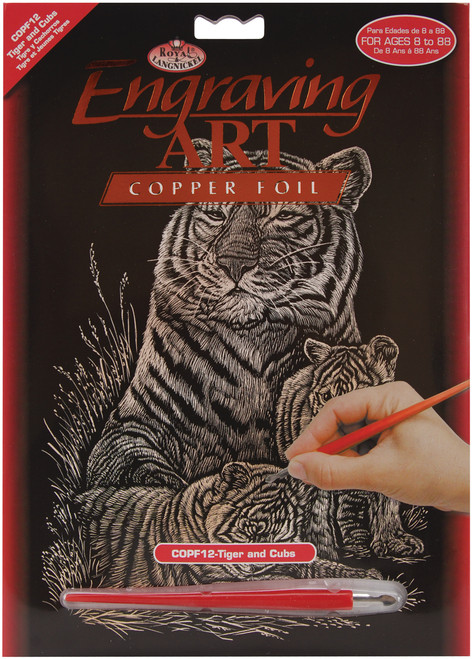3 Pack Royal & Langnickel(R) Copper Foil Engraving Art Kit 8"X10"-Tiger & Cubs COPRFL-12 - 090672013071