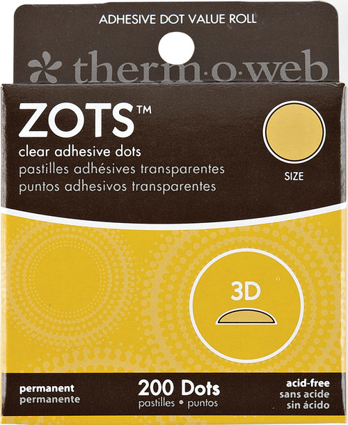 3 Pack Thermoweb Zots Clear Adhesive Dots-3D 1/2"X1/8" Thick 200/Pkg 37V-86 - 000943037866