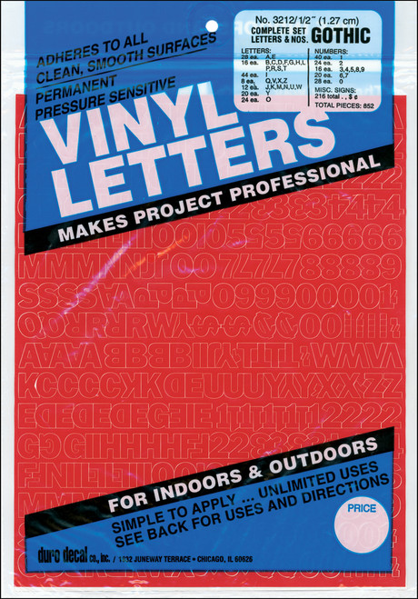 6 Pack Duro Permanent Adhesive Vinyl Letters & Numbers .5" 852/Pkg-Red D3212-RED - 029211321230