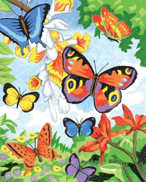 3 Pack Royal & Langnickel Color Pencil By Number Kit 8.75"X11.75"-Bright Butterflies CPBNK-2 - 090672419019