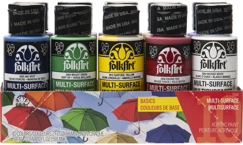 Folkart Multi-Surface Paint Set 10/Pkg-Basics FAM-7508 - 028995075087
