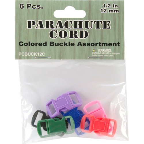 6 Pack Pepperell Parachute Cord Bracelet Buckles 12mm 6/Pkg-Assorted Colors PCBUC12C - 725879306915