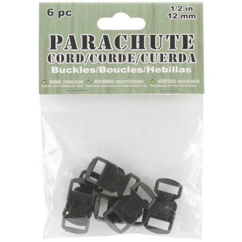 6 Pack Pepperell Parachute Cord Bracelet Buckles 12mm 6/Pkg-Black PCBUCK12 - 725879306748