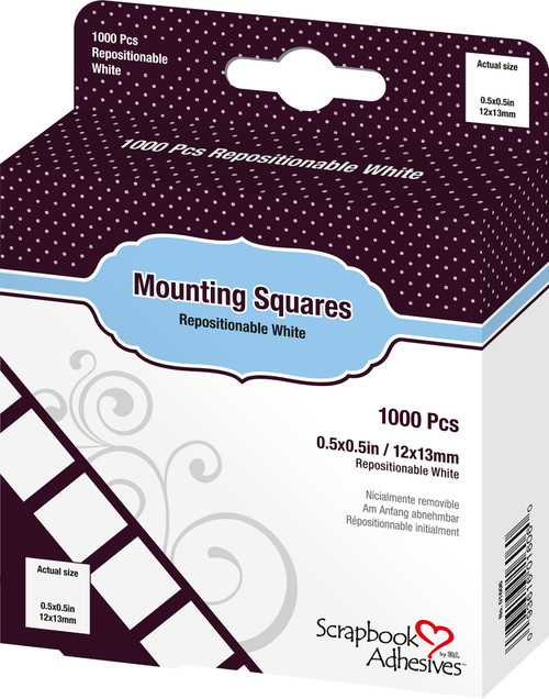 2 Pack Scrapbook Adhesives Mounting Squares 1000/Pkg-Repositionable, White, .5"X.5" 1606 - 093616016060