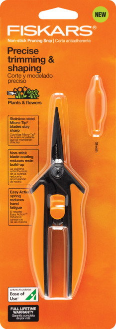 Fiskars Non-Stick Micro-Tip Pruning Snips-Black/Orange 399241 - 046561006594