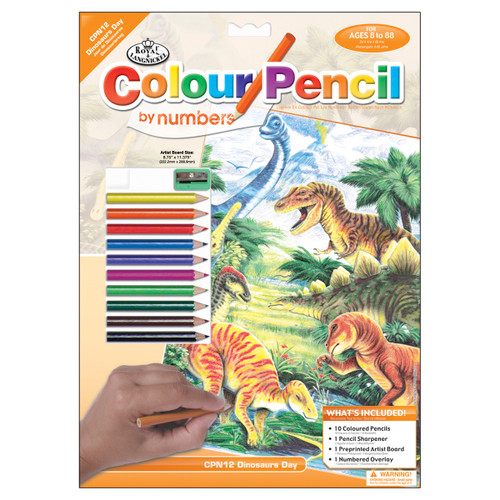 3 Pack - Royal & Langnickel Color Pencil By Number Kit 8.75"X11.75"-Dinosaur Fun - CPBNK-12 - 090672057129