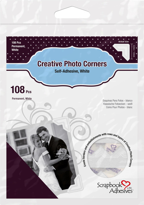 4 Pack - Scrapbook Adhesives Paper Photo Corners Self-Adhesive 108/Pk-White - 3L-PC-1628 - 093616016282