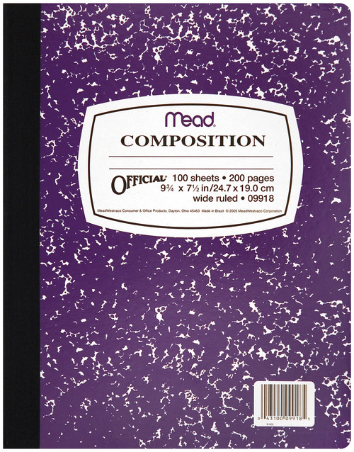 6 Pack - Mead Composition Wide Ruled Notebook 9.75"X7.5"-100 Sheets - 09918 - 043100099185