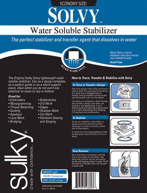 2 Pack - Sulky Solvy Water-Soluble Stabilizer-19.5"X3yd - 486-03 - 727072486036