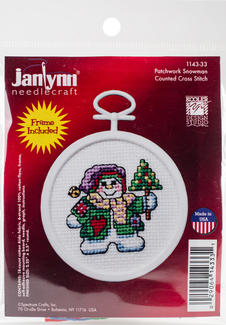 6 Pack Janlynn Mini Counted Cross Stitch Kit 2.5" Round-Patchwork Snowman (18 Count) 1143-33 - 029064143331