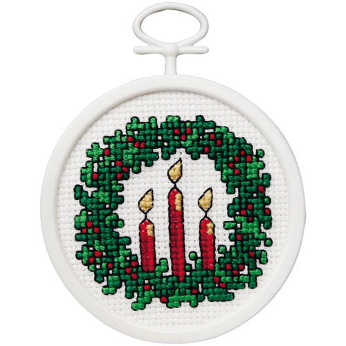 6 Pack Janlynn Mini Counted Cross Stitch Kit 2.5" Round-Holiday Wreath (18 Count) 1143-34 - 029064143348