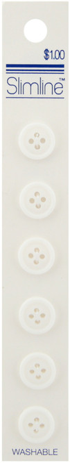 6 Pack Slimline Buttons -White 4-Hole 1/2" 6/Pkg SL-051A - 052278320519