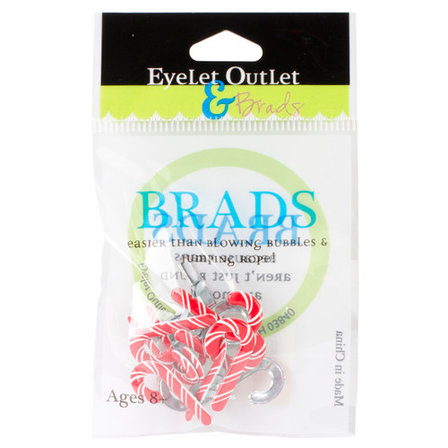 3 Pack Eyelet Outlet Shape Brads 12/Pkg-Candy Canes QBRD2-52A - 810787020241