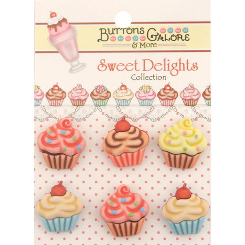 6 Pack - Buttons Galore Sweet Delights Buttons-Cupcakes - SD-100 - 840934000789