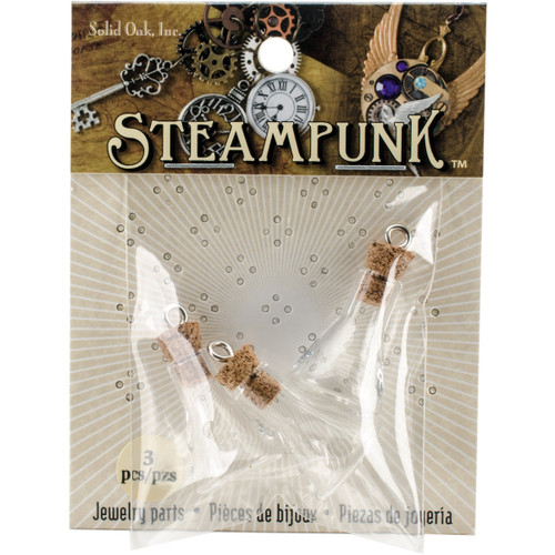 3 Pack - Solid Oak Steampunk Glass Accents 3/Pkg-Erlenmeyer Flasks - STEAM249 - 845227042095