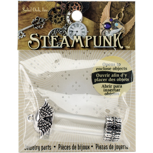 3 Pack - Solid Oak Steampunk Glass Pendant-Vial W/Wings - STEAM160 - 845227031983