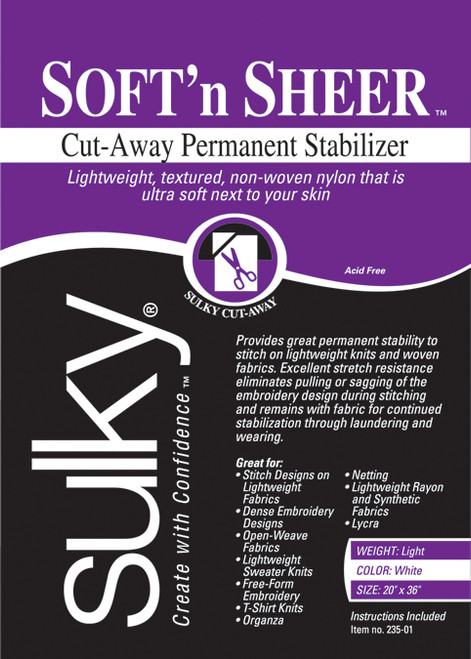 3 Pack - Sulky Soft & Sheer Cut-Away Permanent Stabilizer-20"X36" - 235-01 - 727072235016