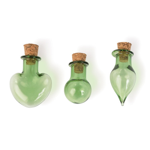 3 Pack Solid Oak Steampunk Glass Accents 3/Pkg-Fancy Green Bottles STEAM217