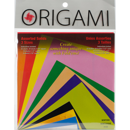3 Pack - Yasutomo Fold 'Ems Solid Origami Paper 55/Pkg-Assorted Colors & Sizes - 4103 - 031248506115
