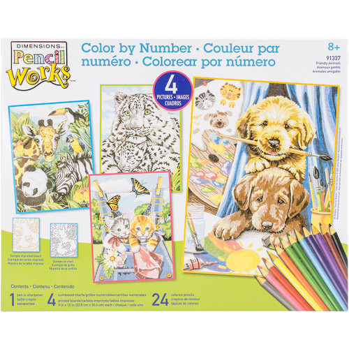 2 Pack - Pencil Works Color By Number Kit 9"X12" 4/Pkg-Friendly Animals - 91337 - 088677913373
