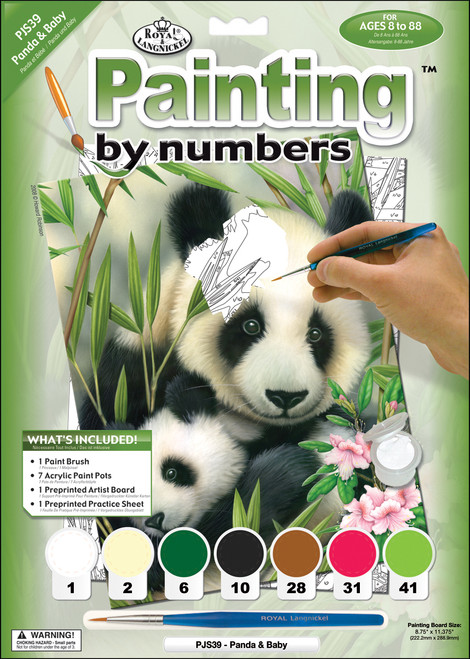 3 Pack Royal & Langnickel(R) Small Paint By Number Kit 8.75"X11.75"-Panda & Baby PJS-39 - 090672056825