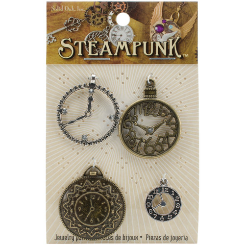 3 Pack - Solid Oak Steampunk Metal Accents 4/Pkg-Clocks 1 - STEAM015 - 845227021359