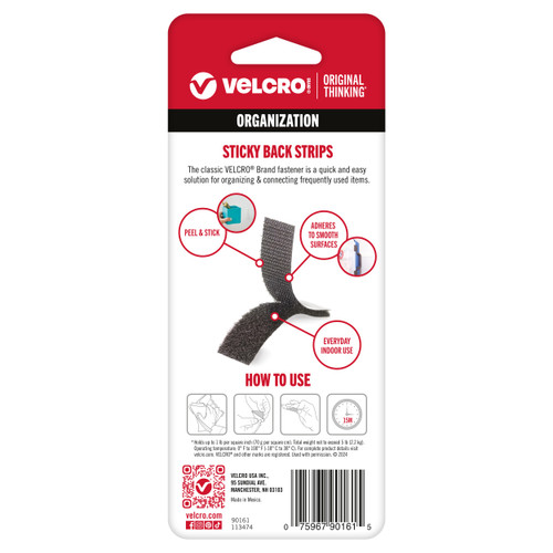 3 Pack VELCRO(R) Brand Sticky Back Strips 3.5" 10/Pkg-Black 90161