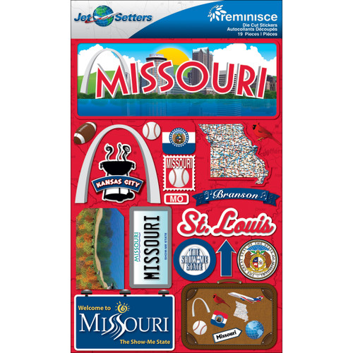 3 Pack Reminisce Jet Setters State Dimensional Stickers 4.5"X7.5"-Missouri JST00-24 - 895707165240