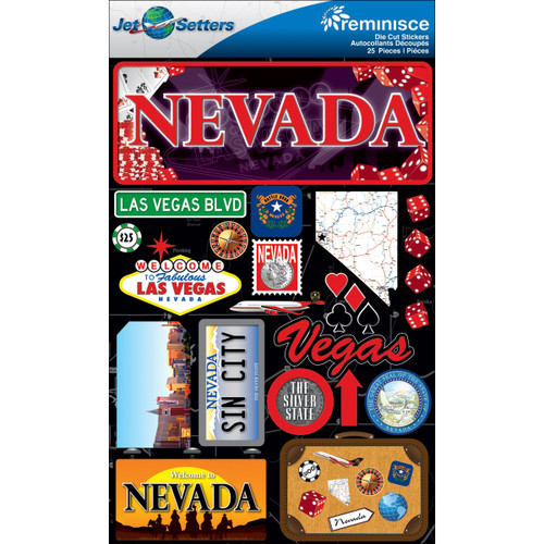 3 Pack Reminisce Jet Setters State Dimensional Stickers 4.5"X7.5"-Nevada JST00-27 - 895707165271