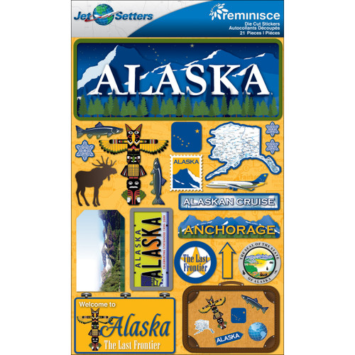 3 Pack Reminisce Jet Setters State Dimensional Stickers 4.5"X7.5"-Alaska JST00-1 - 895707165011