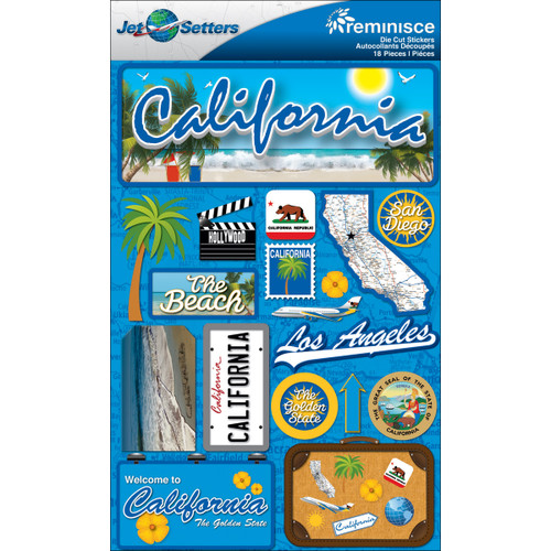 3 Pack Reminisce Jet Setters State Dimensional Stickers 4.5"X7.5"-California JST00-4 - 895707165042