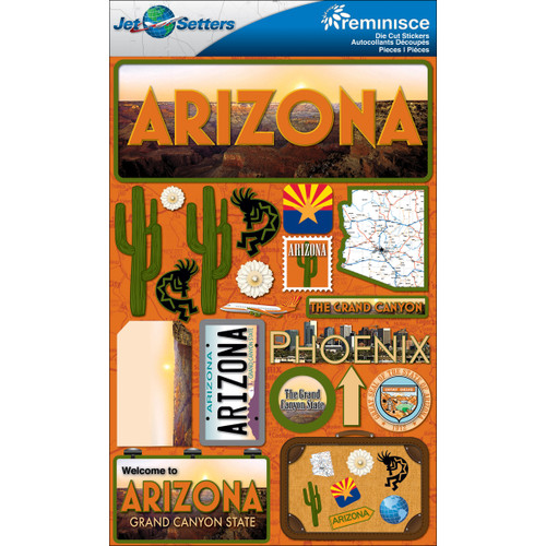 3 Pack - Reminisce Jet Setters State Dimensional Stickers 4.5"X7.5"-Arizona - JST00-2 - 895707165028