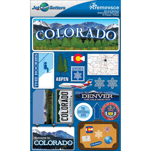 3 Pack - Reminisce Jet Setters State Dimensional Stickers 4.5"X7.5"-Colorado - JST00-5 - 895707165059