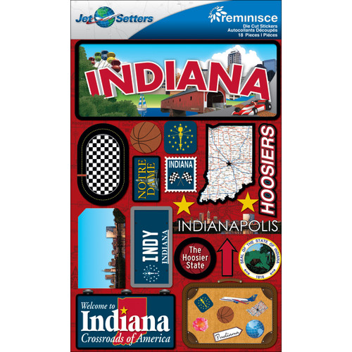 3 Pack - Reminisce Jet Setters State Dimensional Stickers 4.5"X7.5"-Indiana - JST00-13 - 895707165134 3 Pack - Reminisce Jet Setters State Dimensional Stickers 4.5"X7.5"-Indiana - JST00-13 - 895707165134