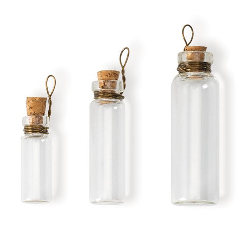 3 Pack Solid Oak Steampunk Glass Accents 3/Pkg-Laboratory Bottles STEAM095