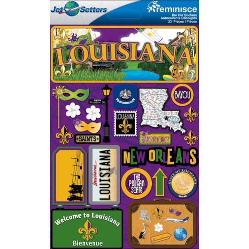 3 Pack - Reminisce Jet Setters State Dimensional Stickers 4.5"X7.5"-Louisiana - JST00-17 - 895707165172