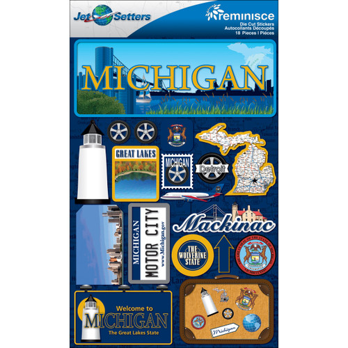 3 Pack Reminisce Jet Setters State Dimensional Stickers 4.5"X7.5"-Michigan JST00-21 - 895707165219