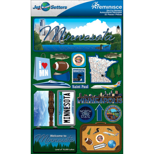 3 Pack Reminisce Jet Setters State Dimensional Stickers 4.5"X7.5"-Minnesota JST00-22 - 895707165226