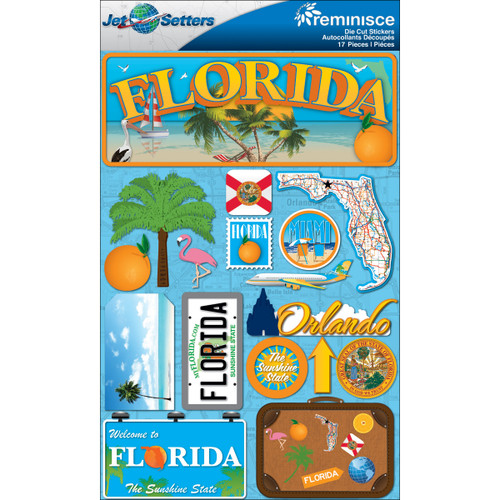 3 Pack Reminisce Jet Setters State Dimensional Stickers 4.5"X7.5"-Florida JST00-8 - 895707165080