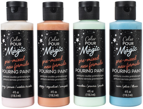 American Crafts Color Pour Magic Pre-Mixed Paint Kit 4/Pkg-Poppy Field - 357091