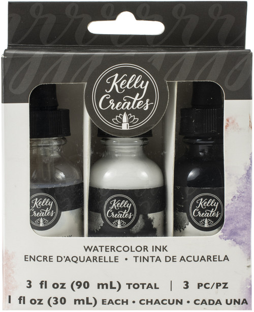 Kelly Creates Liquid Watercolor Set 3/Pkg-Black, White & Iridescent - 354719 - 718813547192