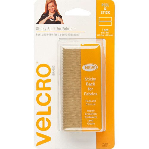 6 Pack VELCRO(R) Brand STICKY BACK For Fabric Tape 4"X6"-Beige 91888 - 075967918880