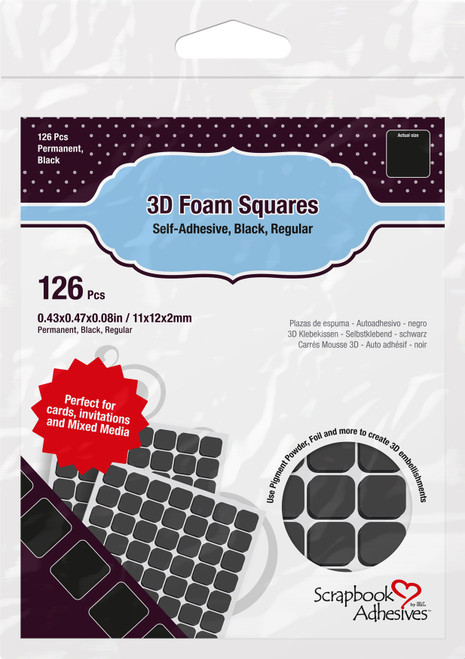 5 Pack - Scrapbook Adhesives 3D Self-Adhesive Foam Squares 126/Pkg-Black, .5"X.5" - 01611 - 093616016114