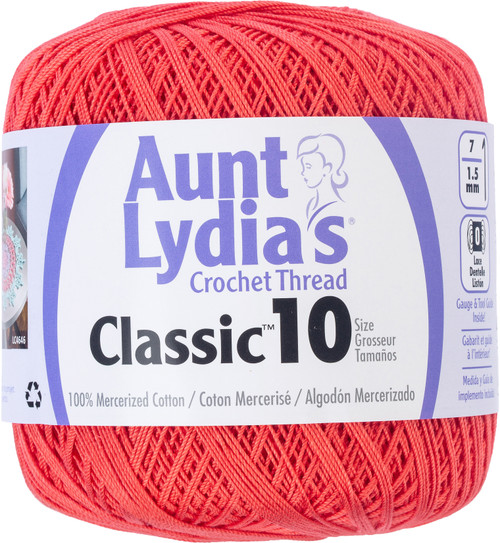 3 Pack Aunt Lydia's Classic Crochet Thread Size 10-Bright Coral 154-726 - 073650025259