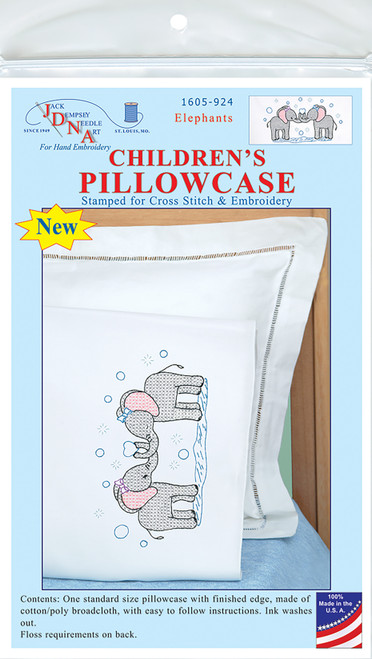 2 Pack Jack Dempsey Children's Stamped Pillowcase W/Perle Edge-Elephants 1605 924 - 013155869248