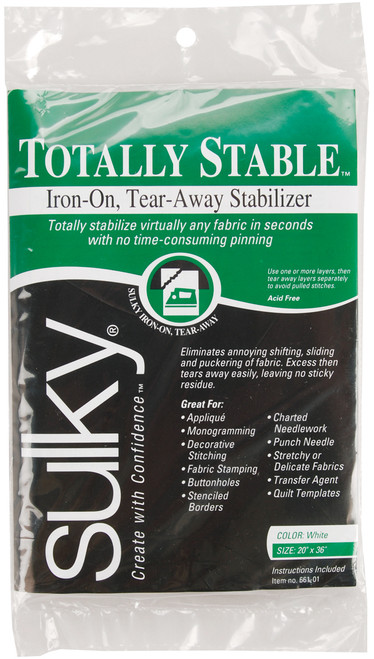 3 Pack Sulky Totally Stable Iron-On Tear-Away Stabilizer-20"X36" -661-01 - 727072661013